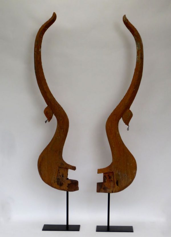Pair of Wooden Chofa, Nothern Thailand, 19th Century