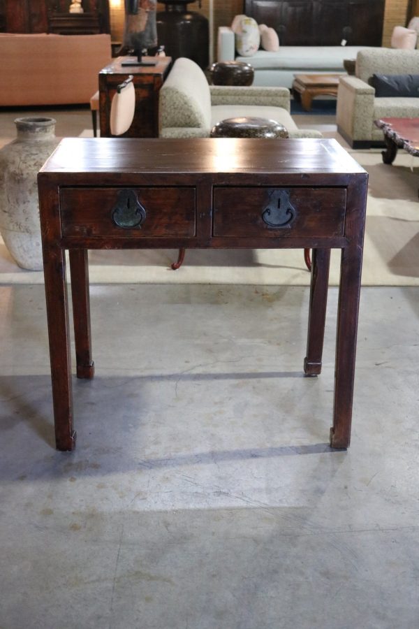 2-Drawer Lacquered Elm Wood Table