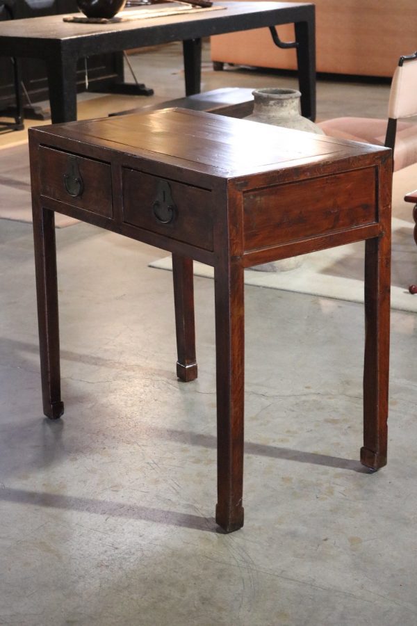 2-Drawer Lacquered Elm Wood Table - Image 7