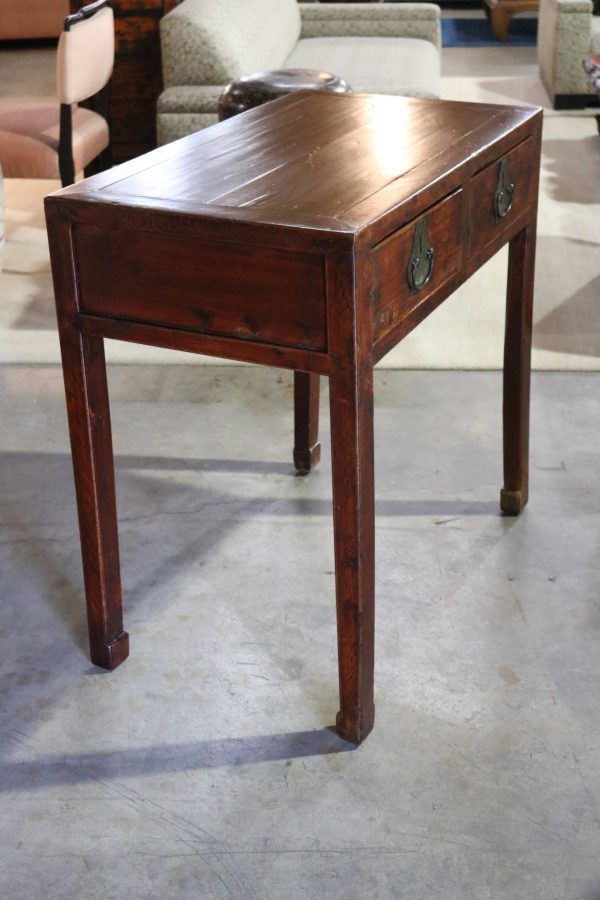 2-Drawer Lacquered Elm Wood Table - Image 2