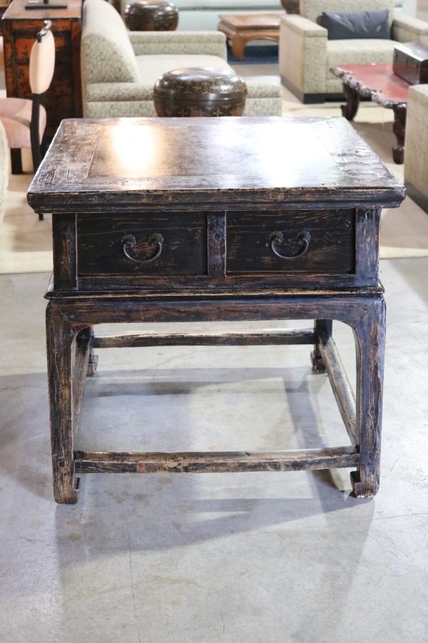 2-Drawer Black Lacquer Stone Top Table