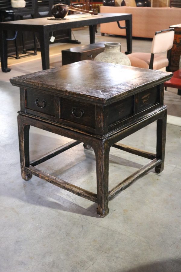 2-Drawer Black Lacquer Stone Top Table - Image 4