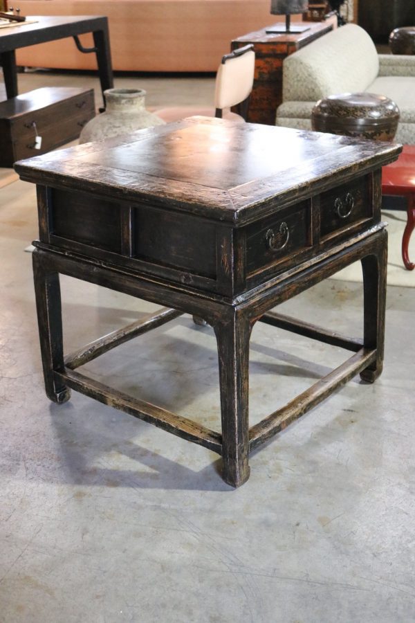 2-Drawer Black Lacquer Stone Top Table - Image 5