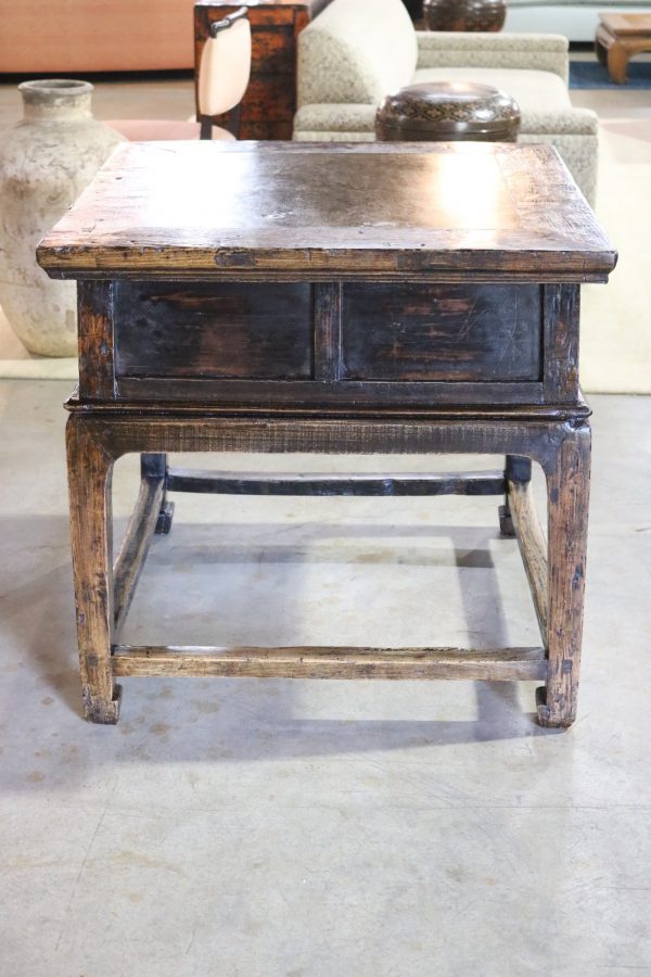 2-Drawer Black Lacquer Stone Top Table - Image 6