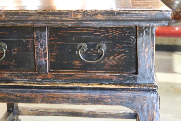 2-Drawer Black Lacquer Stone Top Table - Image 2