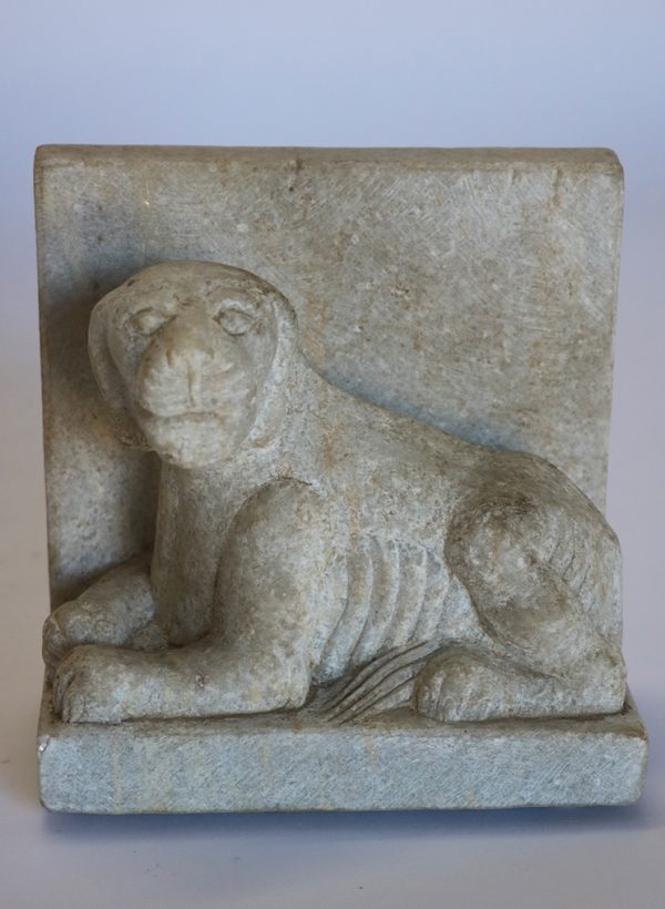 Hand carved white marble figure dog