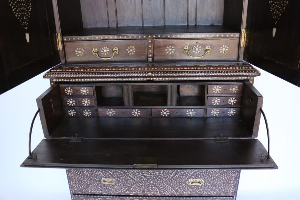 3-Part Teak Wood and Bone Inlay Almirah - Image 3