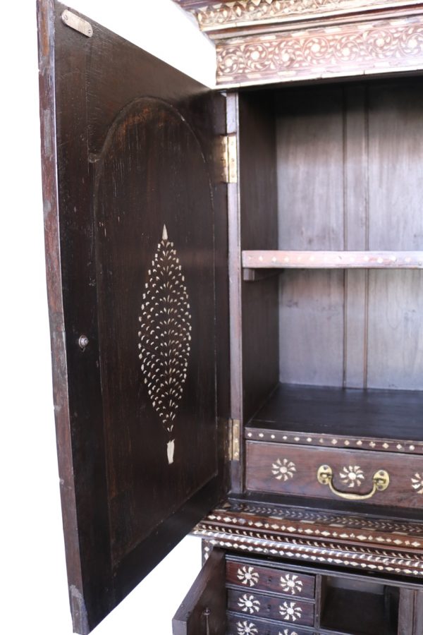 3-Part Teak Wood and Bone Inlay Almirah - Image 4