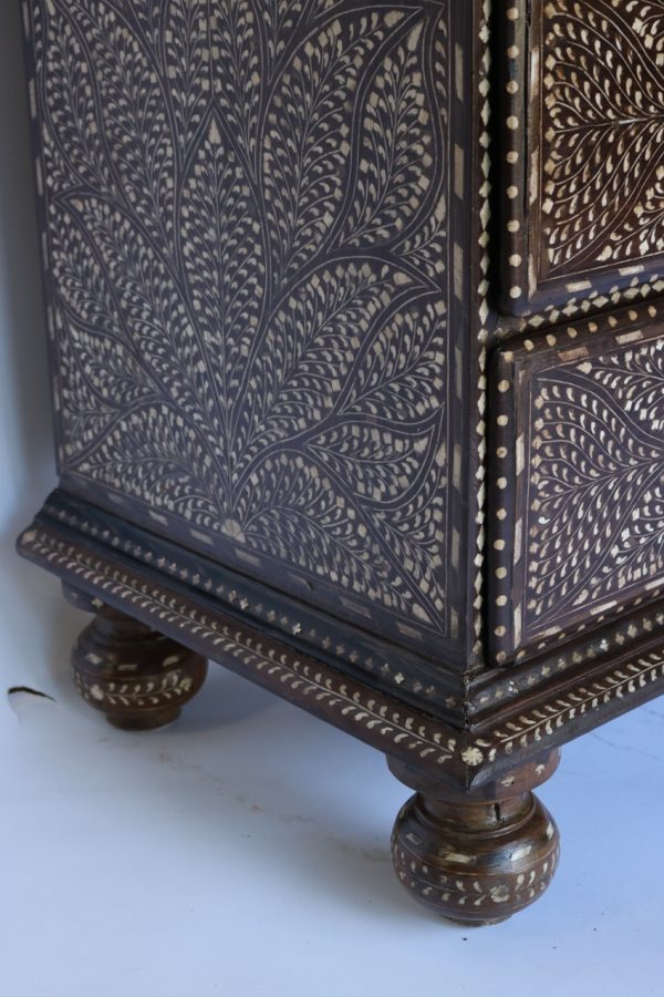 3-Part Teak Wood and Bone Inlay Almirah - Image 6