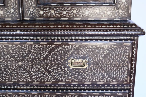 3-Part Teak Wood and Bone Inlay Almirah - Image 7