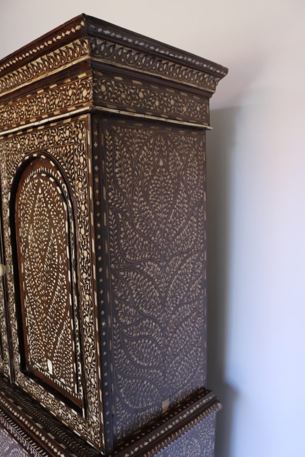 3-Part Teak Wood and Bone Inlay Almirah - Image 8