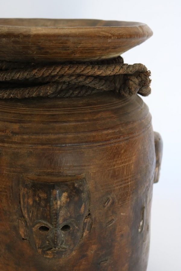 Hand carved wooden pot from Nagaland India