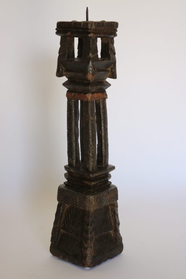 Hand carved wood candle stand from India