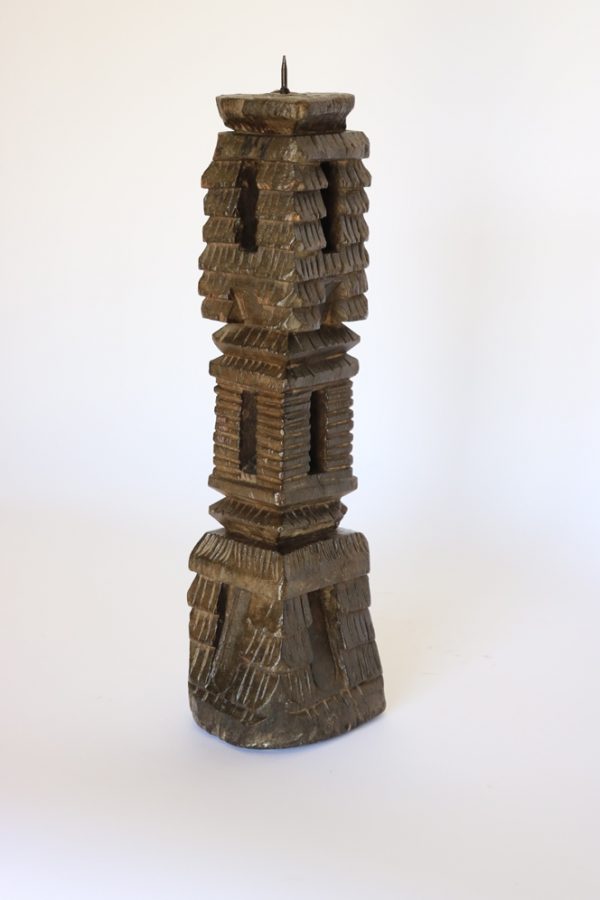 Hand carved wood candle stand from India