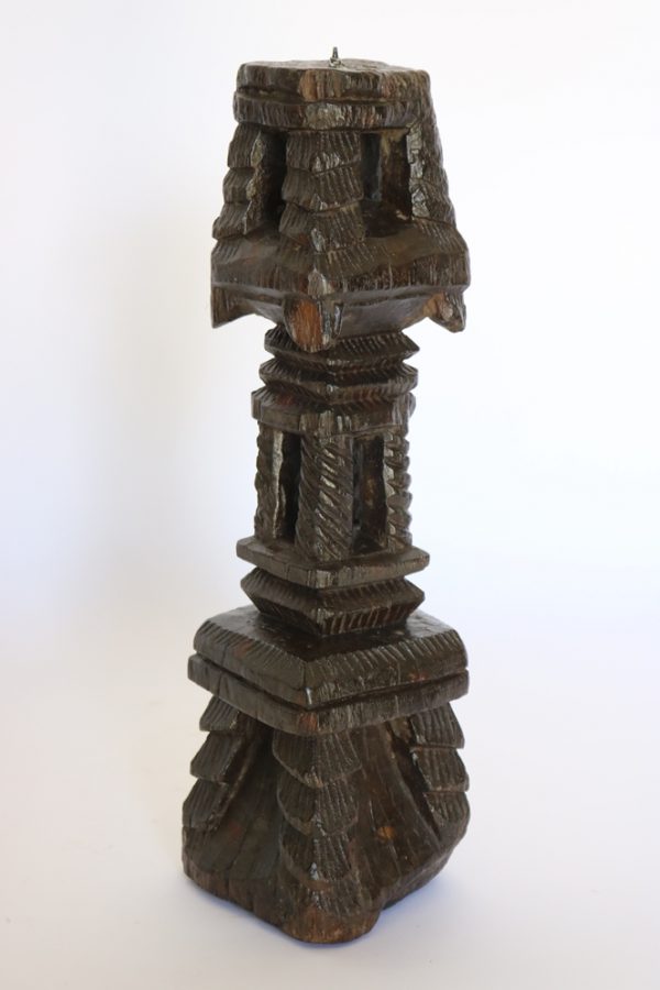 Hand carved wood candle stand from India
