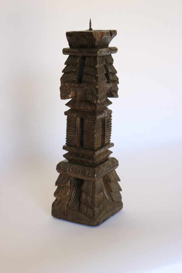 Hand carved wood candle stand from India