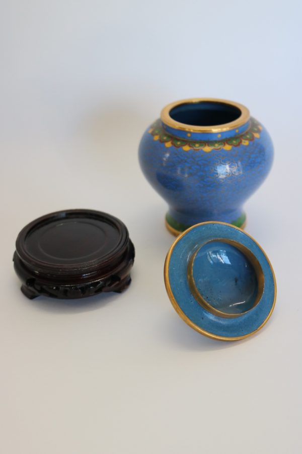 Hand painted cloisonne Jar with wood base from China - Image 11