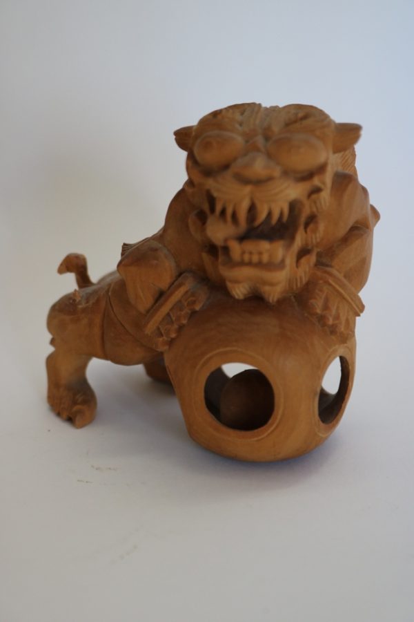 Hand carved wood foo dog from China