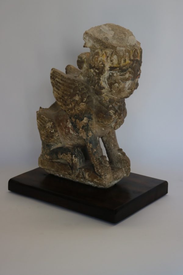 Hand carved stone angel with wood base from India - Image 7