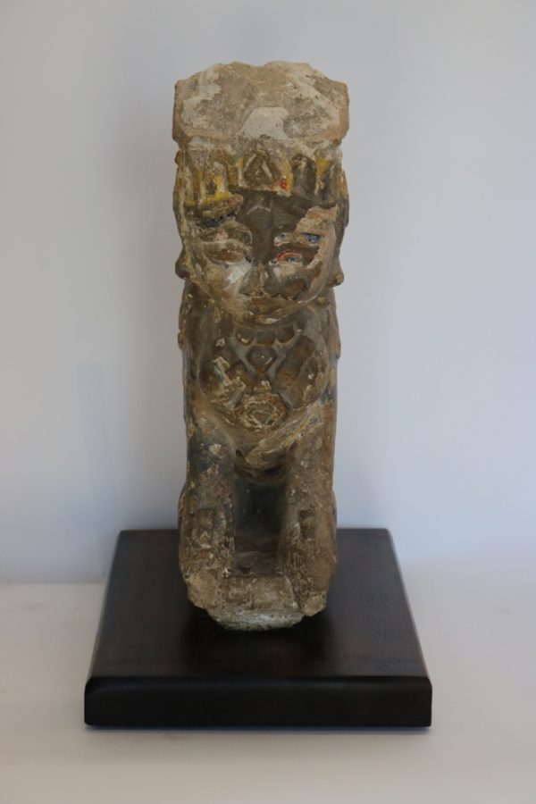 Hand carved stone angel with wood base from India - Image 2