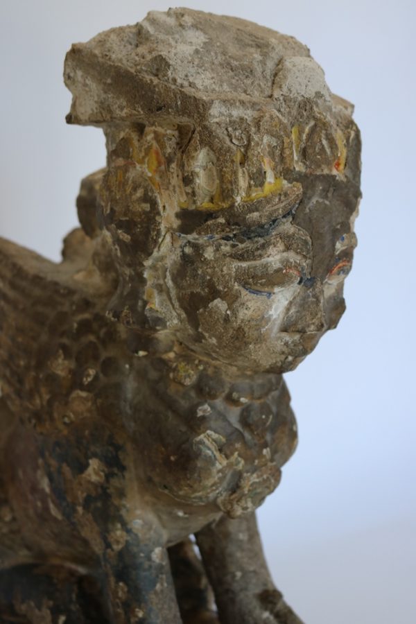 Hand carved stone angel with wood base from India - Image 3
