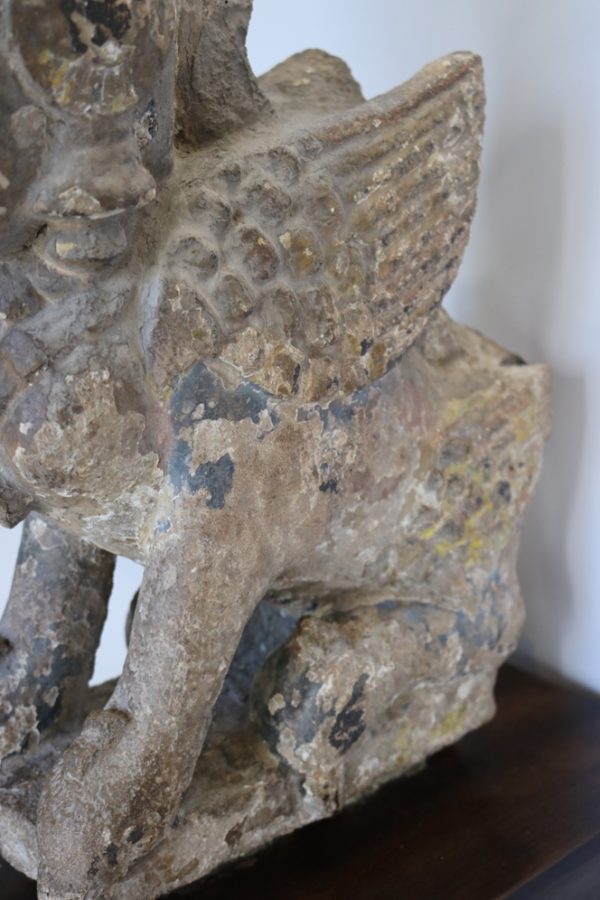 Hand carved stone angel with wood base from India - Image 4