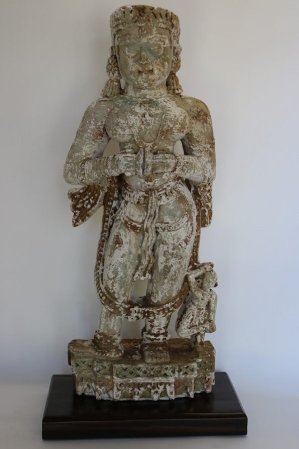 Hand carved stone statue with wood base - Image 2