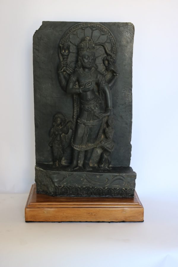 Hand carved stone Shiva with wood base from India