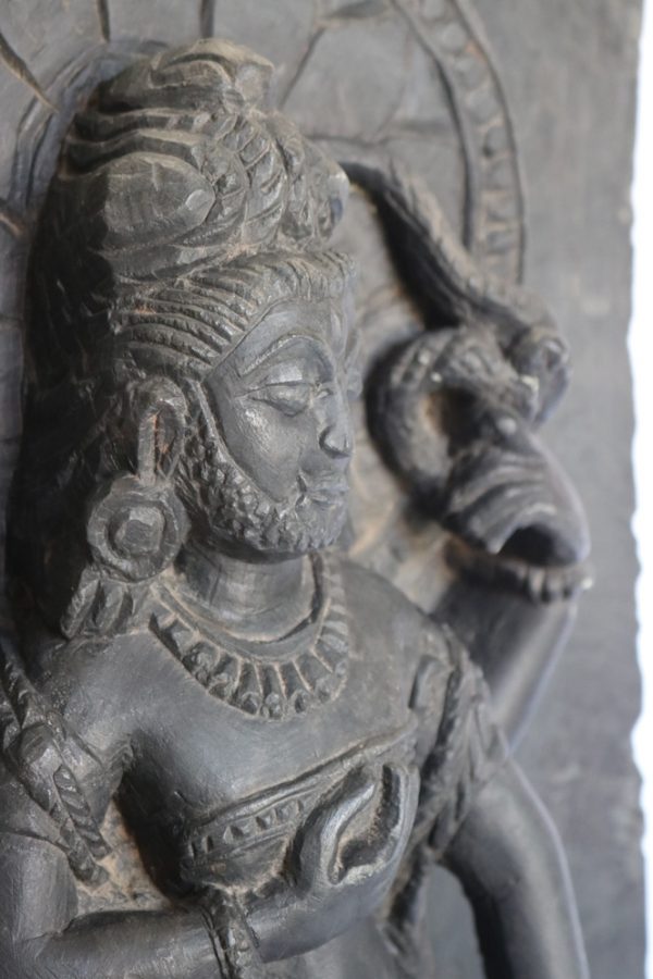 Hand carved stone Shiva with wood base from India - Image 8