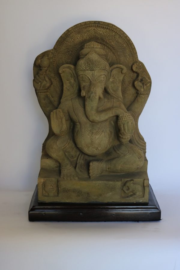 Hand carved stone lord ganesha with wood base from India - Image 8