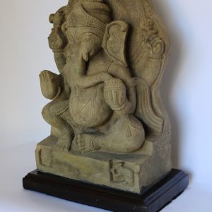 Hand carved stone lord ganesha with wood base from India