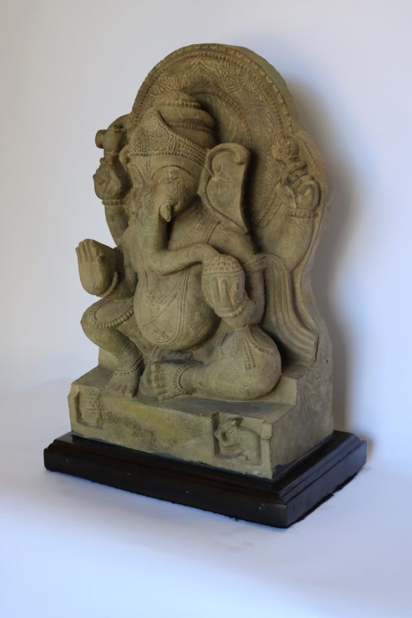 Hand carved stone lord ganesha with wood base from India - Image 2