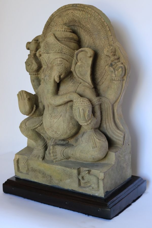Hand carved stone lord ganesha with wood base from India - Image 3