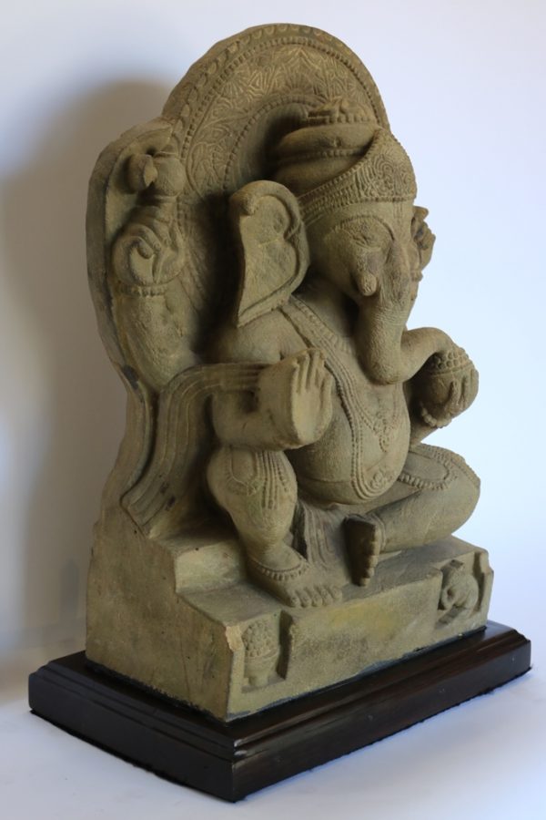Hand carved stone lord ganesha with wood base from India - Image 4