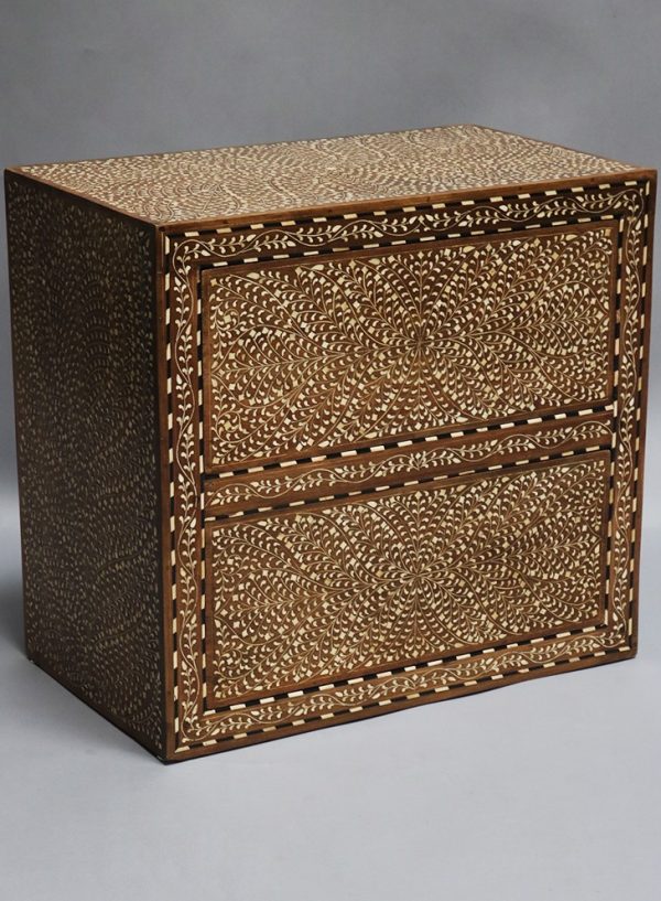 Wood and Bone Inlay Bedside Cabinet