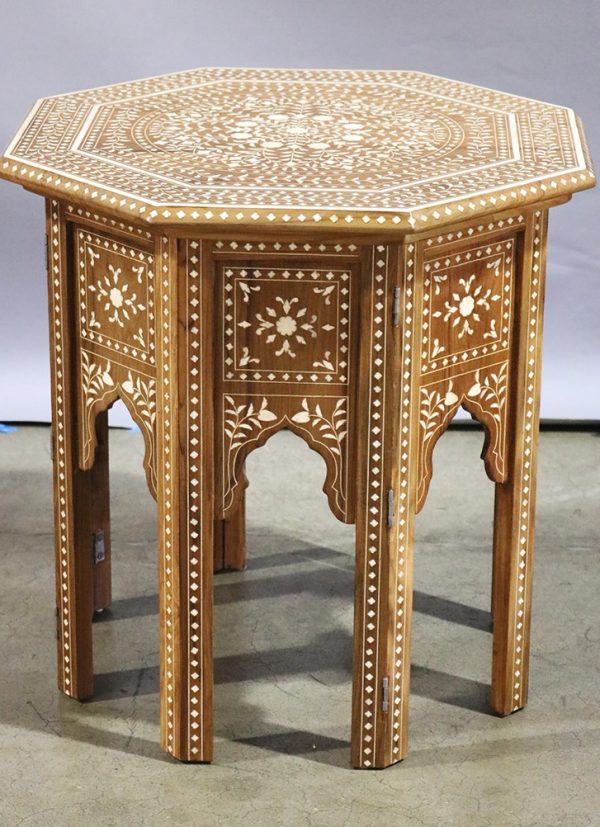 Wood and Bone Inlay Octagonal Side Table