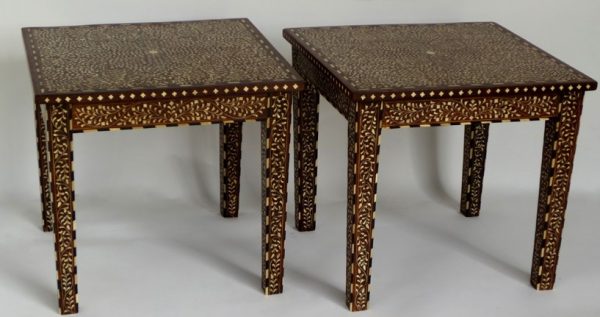Wood and Bone Inlay Square Table