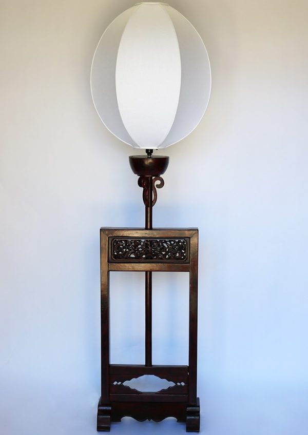 Red Lacquer Elm Wood Candle Stand with Moon Shade
