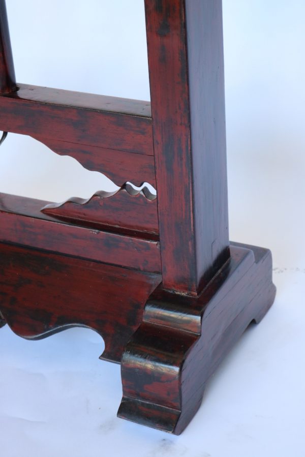 Red Lacquer Elm Wood Candle Stand with Moon Shade - Image 3