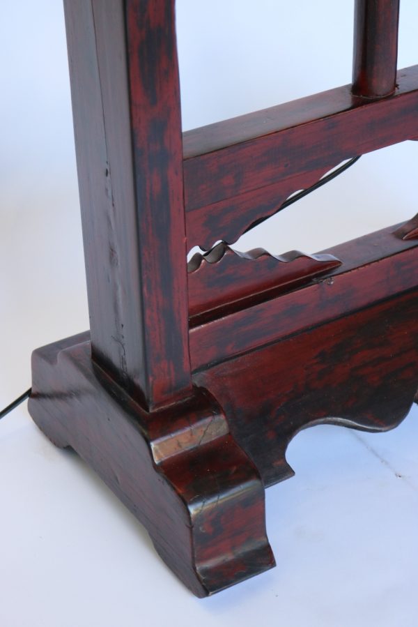 Red Lacquer Elm Wood Candle Stand with Moon Shade - Image 4