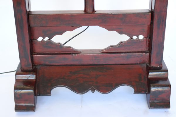 Red Lacquer Elm Wood Candle Stand with Moon Shade - Image 5