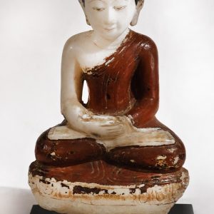 Hand Carved Painted Alabaster Seated Disciple with Metal Base