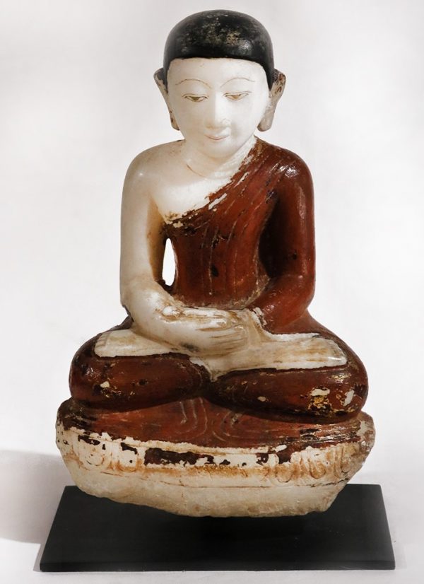 Hand Carved Painted Alabaster Seated Disciple with Metal Base