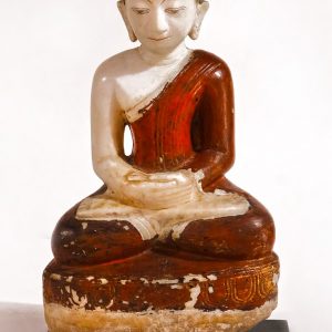 Hand Carved Painted Alabaster Seated Disciple with Metal Base