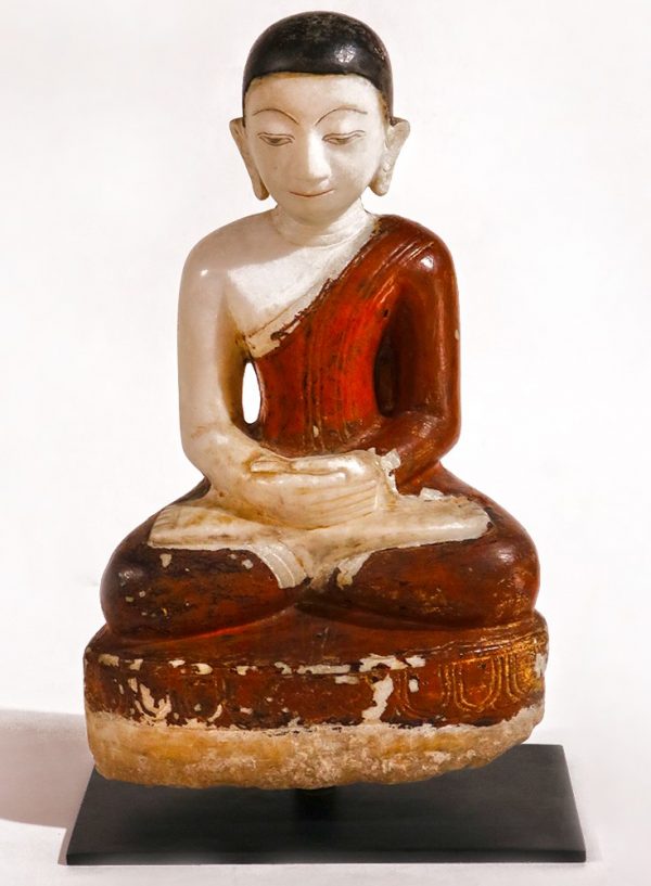 Hand Carved Painted Alabaster Seated Disciple with Metal Base