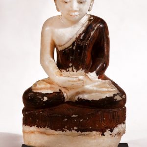 Hand Carved Painted Alabaster Seated Disciple with Metal Base
