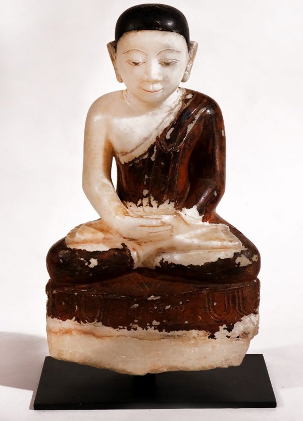 Hand Carved Painted Alabaster Seated Disciple with Metal Base
