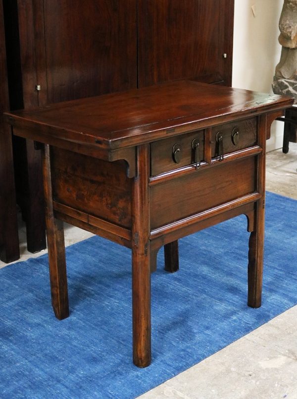 Lacquered Elm Wood Table with Drawers