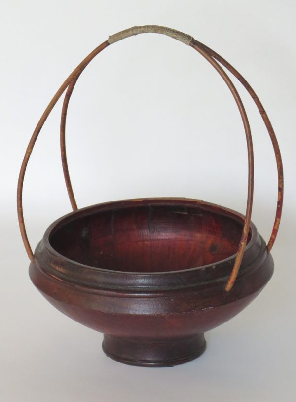 Lacquered Wooden Basket with Handle