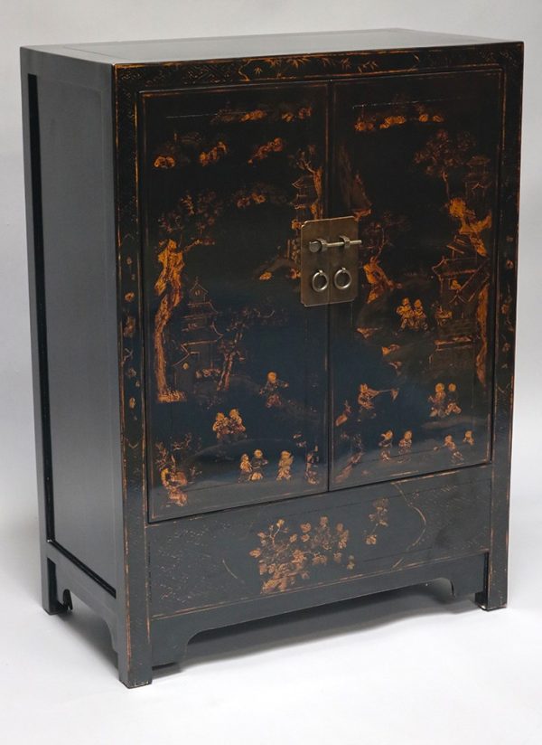 Black Lacquer and Gilt Painted Cabinet
